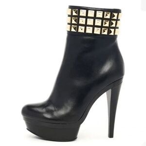 Michael Kors MK Aria gold studded black leather boot 9.5 in box